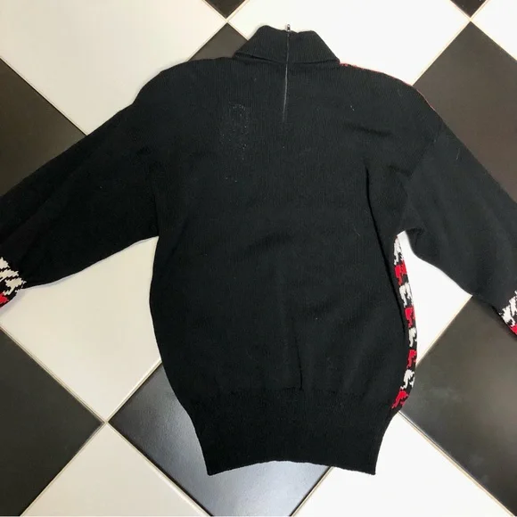 Vintage 80s Lillie Rubin Turtleneck Sweater Houndstooth Black Red Gold Buttons S